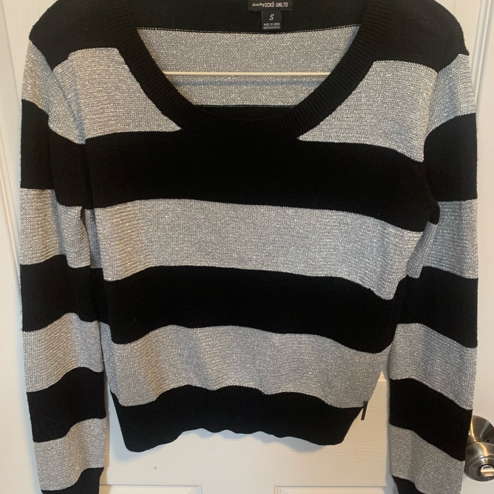 Ecko Unlimited Black and Silver Striped Sweater
